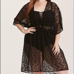 NWT Torrid black mesh tie front beach coverup